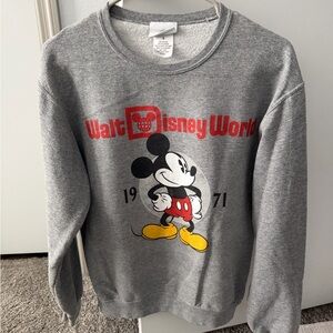 Disney Gray Crewneck Sweatshirt with Mickey Graphic and Red Logo